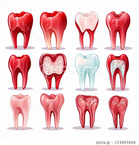 Tooth Decay Stages Dental Health Problems and Treatment. Isolated on White Background Tooth Decay Stages Dental Health Problems and Treatment. Isolated on White Background 133605688