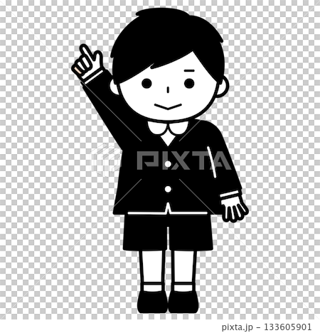 Boy raising his hand and pointing 133605901