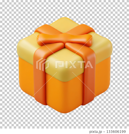 3D gift box icon with vibrant ribbon and bow perfect for celebration, holiday, birthday, and gift-giving concept in digital design 133606199