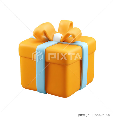 3D gift box icon with vibrant ribbon and bow perfect for celebration, holiday, birthday, and gift-giving concept in digital design 133606200