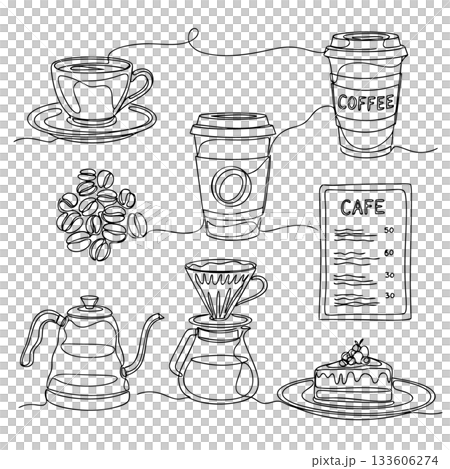 Cafe motif set (line art) 133606274