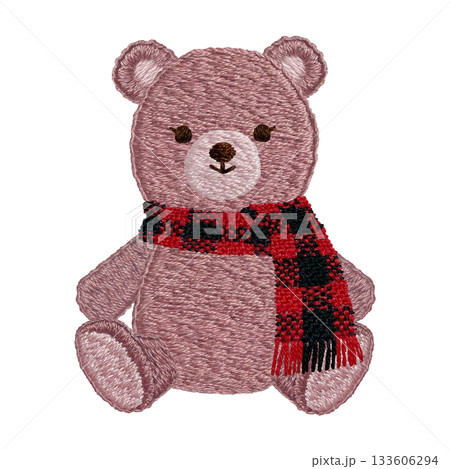 【マフラーを巻いテディベア】手刺繍イラスト素材 133606294