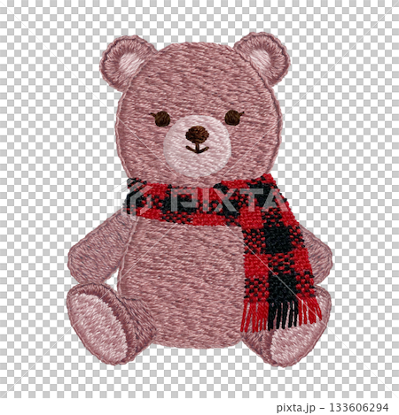 【マフラーを巻いテディベア】手刺繍イラスト素材 133606294