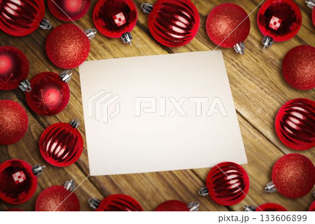 Christmas baubles on table Christmas baubles on table 133606899