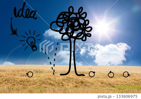 Idea tree graphic over countryside Idea tree graphic over countryside 133606975