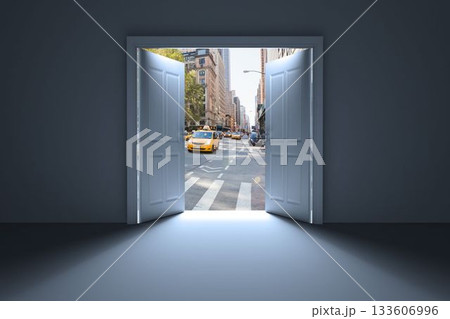 Digital image of door opening at street Digital image of door opening at street 133606996