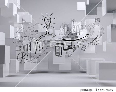 Graphic on grey background with cubes 133607085