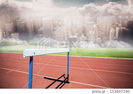 Composite image of track against city 133607190