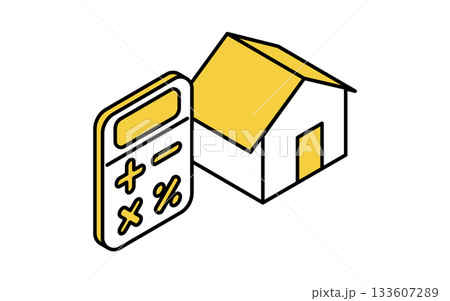不動産購入、住宅と電卓(ローンシミュレーションイメージ)のシンプルな線画アイソメトリックイラスト 不動産購入、住宅と電卓(ローンシミュレーションイメージ)のシンプルな線画アイソメトリックイラスト 133607289