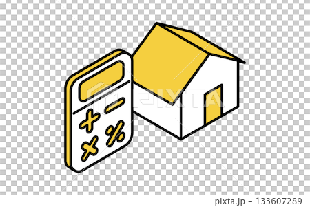 不動産購入、住宅と電卓(ローンシミュレーションイメージ)のシンプルな線画アイソメトリックイラスト 不動産購入、住宅と電卓(ローンシミュレーションイメージ)のシンプルな線画アイソメトリックイラスト 133607289