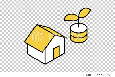 不動産購入、資産価値のある住宅のシンプルな線画アイソメトリックイラスト 133607291