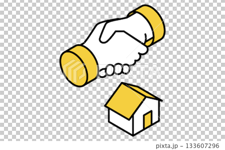 Simple line drawing isometric illustration of a handshake during real estate purchase and contract signing Simple line drawing isometric illustration of a handshake during real estate purchase and contract signing 133607296
