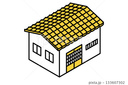 不動産購入、中古戸建て一軒家のシンプルな線画アイソメトリックイラスト 133607302