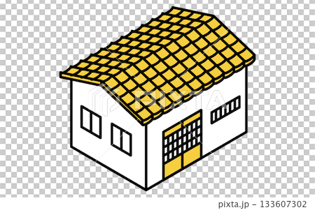 不動産購入、中古戸建て一軒家のシンプルな線画アイソメトリックイラスト 133607302