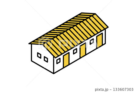 不動産購入、タウンハウス、長屋のシンプルな線画アイソメトリックイラスト 133607303