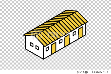 不動産購入、タウンハウス、長屋のシンプルな線画アイソメトリックイラスト 133607303