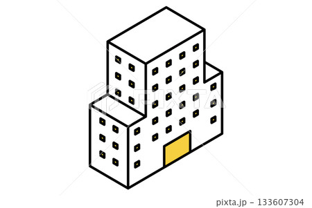 不動産購入、中高層マンションのシンプルな線画アイソメトリックイラスト 133607304