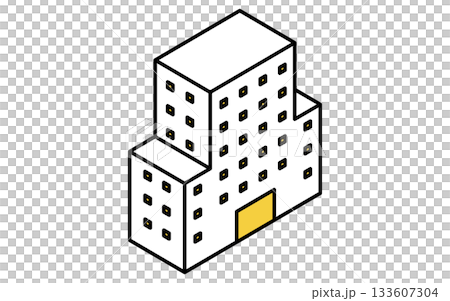 不動産購入、中高層マンションのシンプルな線画アイソメトリックイラスト 133607304