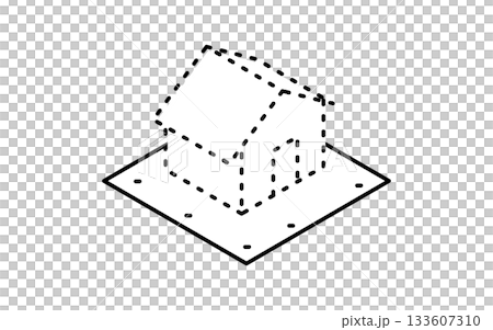 房地產購買的簡單線條等距圖，包含一塊規劃有房屋建造的空地。 133607310