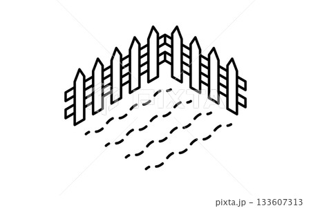 不動産購入、柵で区切られた農地(畑)のシンプルな線画アイソメトリックイラスト、白黒 不動産購入、柵で区切られた農地(畑)のシンプルな線画アイソメトリックイラスト、白黒 133607313
