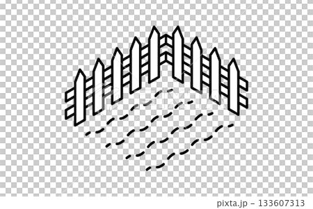 不動産購入、柵で区切られた農地(畑)のシンプルな線画アイソメトリックイラスト、白黒 不動産購入、柵で区切られた農地(畑)のシンプルな線画アイソメトリックイラスト、白黒 133607313