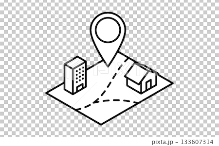 Simple line drawing isometric illustration of real estate purchase, location and area confirmation, black and white Simple line drawing isometric illustration of real estate purchase, location and area confirmation, black and white 133607314