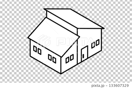 Real estate purchase, simple line drawing isometric illustration of a single-storey house, black and white Real estate purchase, simple line drawing isometric illustration of a single-storey house, black and white 133607329