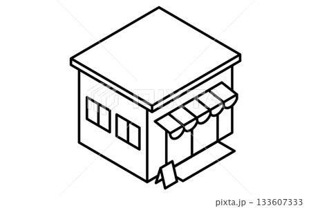 不動産購入、事務所や店舗のシンプルな線画アイソメトリックイラスト、白黒 133607333