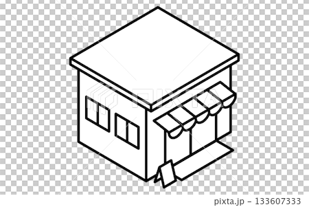 不動産購入、事務所や店舗のシンプルな線画アイソメトリックイラスト、白黒 133607333