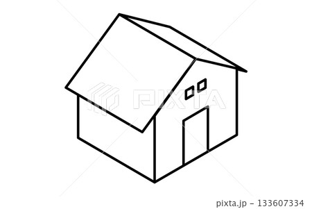 不動産購入、戸建てのシンプルな線画アイソメトリックイラスト、白黒 133607334