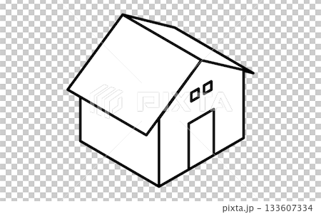 房地產購買，獨立式住宅簡線等距插圖，黑白 133607334