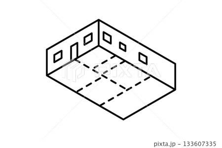 不動産購入、間取りのシンプルな線画アイソメトリックイラスト、白黒 133607335