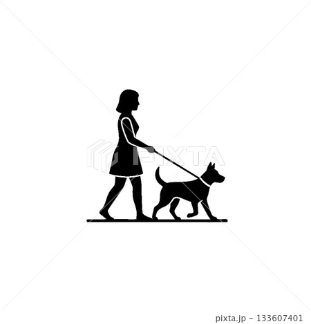 犬の散歩をするシルエットのイラスト 133607401