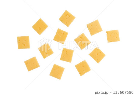 sliced cheese isolated, top view sliced cheese isolated, top view 133607580