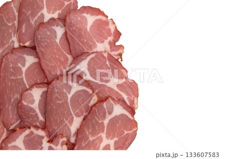 slices of pork neck cured isolated slices of pork neck cured isolated 133607583