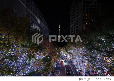 ✕マスツリー色の東京タワーとけやき坂イルミネーション　11月港区2268✕マスツリー色の東京タワー 133607665