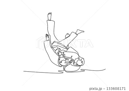 Continuous one line drawing two men are performing dynamic sacrifice throw, with one figure inverted in mid-air during execution of Judo technique. Single line draw design vector graphic illustration Continuous one line drawing two men are performing dynamic sacrifice throw, with one figure inverted in mid-air during execution of Judo technique. Single line draw design vector graphic illustration 133608171