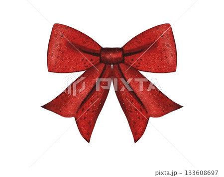 Hand drawn bright red bow. Christmas decor. Watercolor illustration. Hand drawn bright red bow. Christmas decor. Watercolor illustration. 133608697