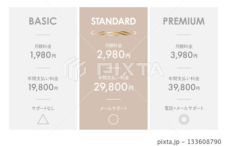高級感のある料金表のデザインテンプレート 高級感のある料金表のデザインテンプレート 133608790