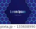 Dark Blue Hexagon Grid Vector Background with Neon Glow Border 133608990