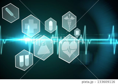 Medical icons in hexagons interface menu 133609116