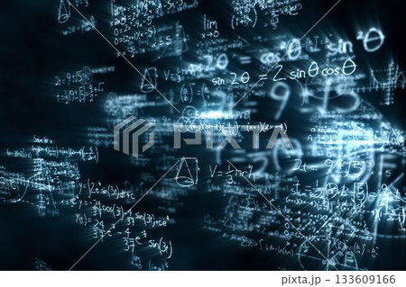Digitally generated image of polynomial equations with solution Digitally generated image of polynomial equations with solution 133609166