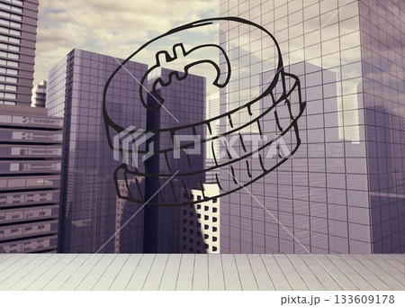 Drawn coins on cityscape background Drawn coins on cityscape background 133609178