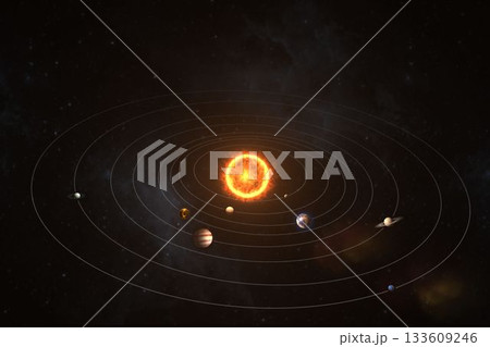 Composite image of planets rotating around sun 133609246