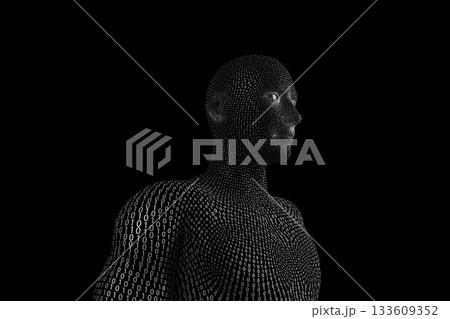 Digitally generated image of 3d man against black background 133609352