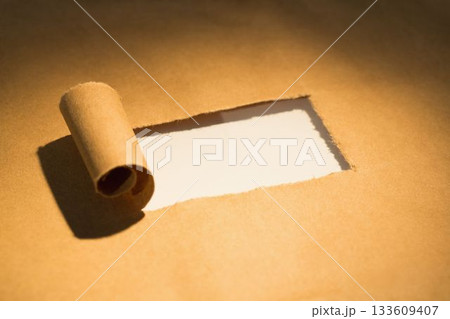 Close-up of torn paper of box 133609407