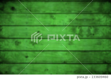 Vector design is showing horizontal green wooden planks with weathered grain knots and blur effect 133609460