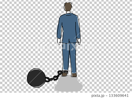 一名男性上班族拖著沉重的鐵球 133609641