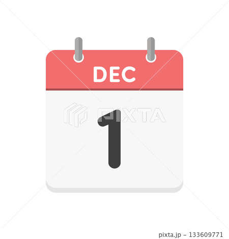 12月1日･DEC 1の日めくりカレンダーのアイコン - 12/1の日付入りの赤い色の英語の暦 133609771