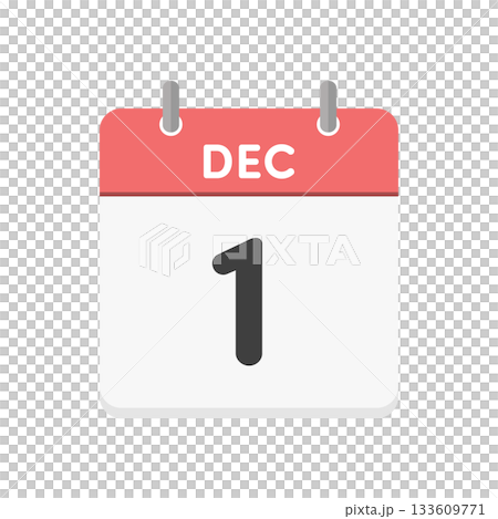 12月1日･DEC 1の日めくりカレンダーのアイコン - 12/1の日付入りの赤い色の英語の暦 133609771